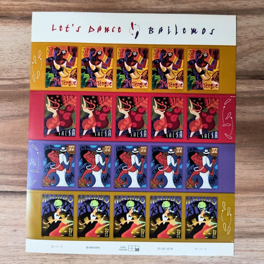 Vintage 2005 USPS “Let’s Dance! Bailemos” 37¢ Stamp Sheet Mint NH Commemorative